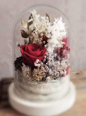 Cloche-fleurs-sechees-rose-rouge-eternelle-La-Saladelle-Atelier-floral-66